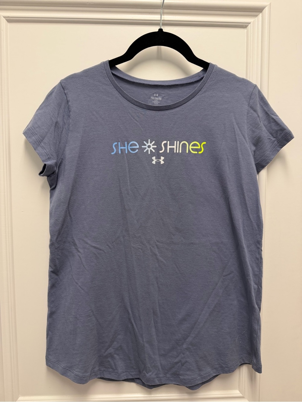Under Armour Girls' 'She Shines' Graphic Tee - Light Blue & Neon